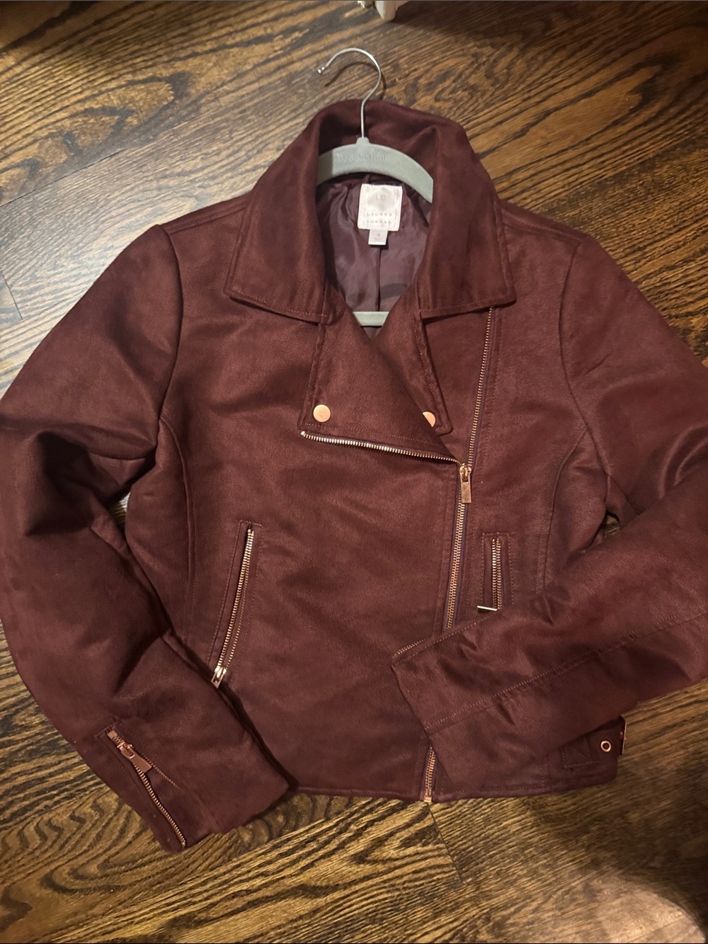 LC Lauren Conrad Burgundy Faux Suede Moto Jacket